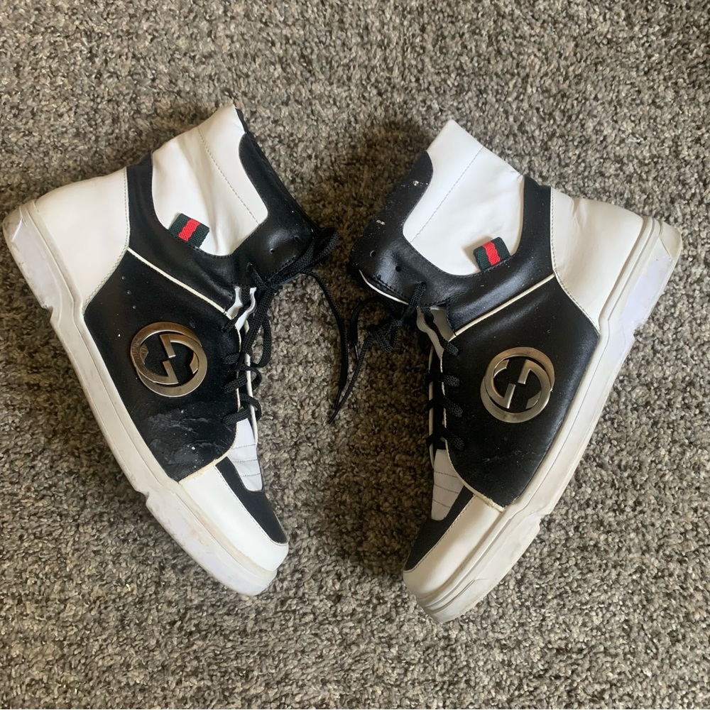 Gucci White & Black Hightop Sneakers 10.5